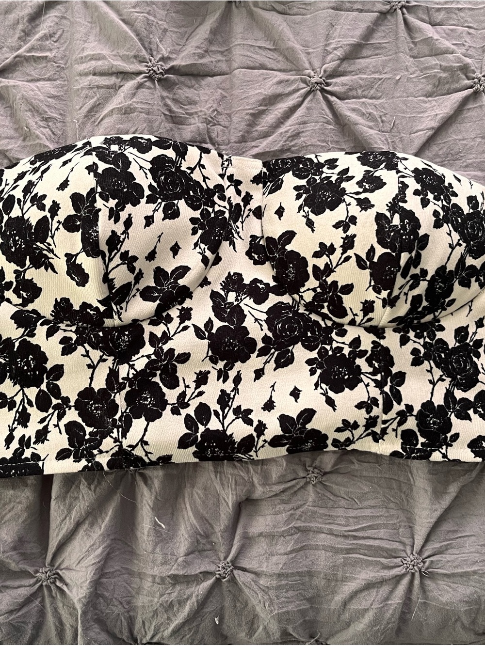 Cider Black & White Floral Strapless Bustier